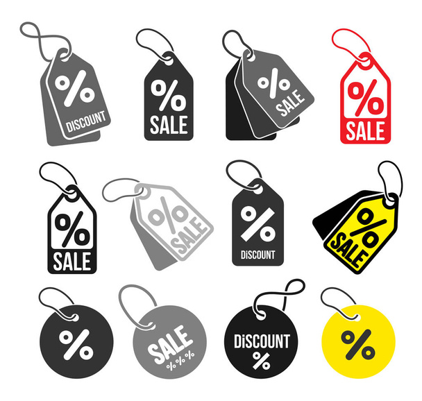 Set of shopping tags simple icon. Discount coupons symbol. Quality design elements. Special offer sign. Flat style. Vector illustration. Isolated on white background - Vector, Image