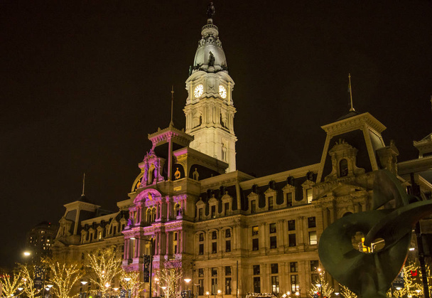 Philadelphia city hall éjjel, Pennsylvania, Usa - Fotó, kép