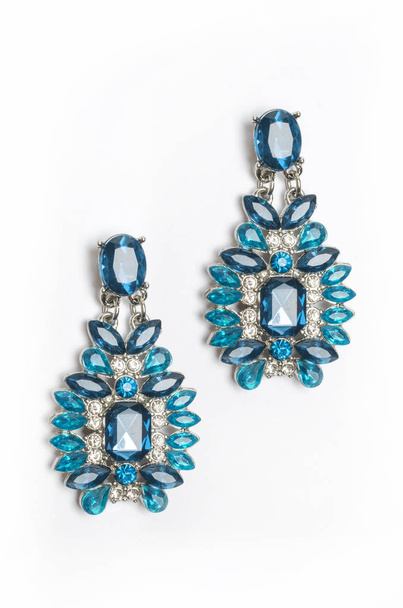 earrings with blue stones isolated on white - Foto, immagini