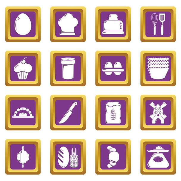 Bakery icons set purple square vector - Vektor, kép