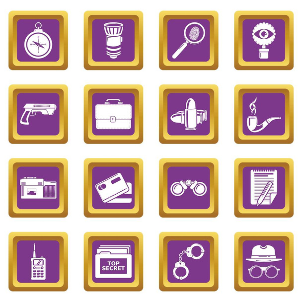Spy icons set purple square vector - Vettoriali, immagini