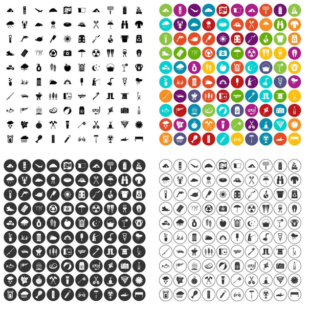 100 tourist camp icons set vector variant - Vector, Image