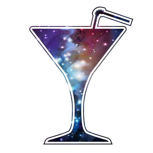 Cocktail silhouette with open space, universe, starfield and nebula inside - Vektori, kuva