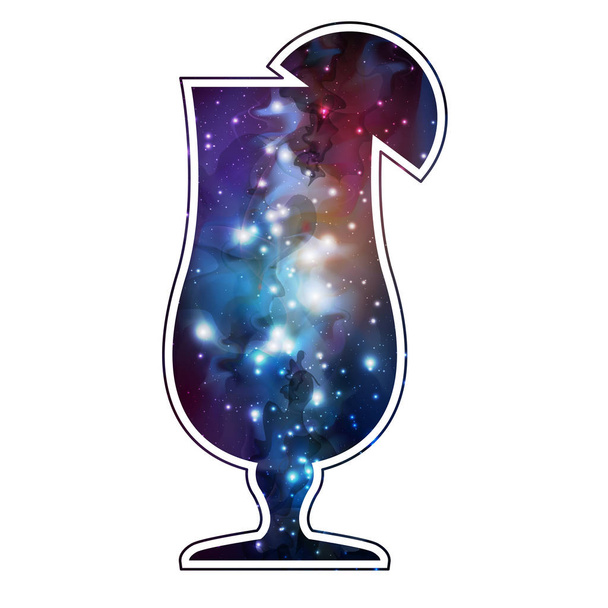 Cocktail silhouette with open space, universe, starfield and neb - Vector, Image