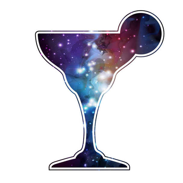 Cocktail silhouette with open space, universe, starfield and neb - Vektor, obrázek