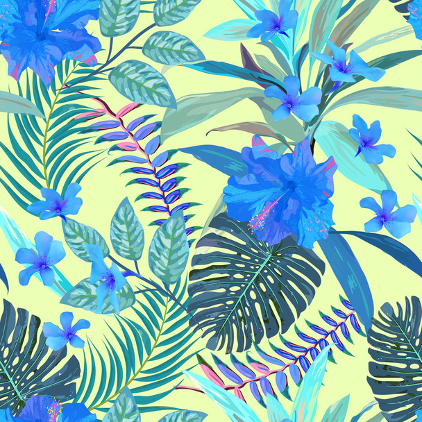 Florales nahtloses Muster. Hintergrund mit isolierter blauer Handzeichnung - Vektor, Bild