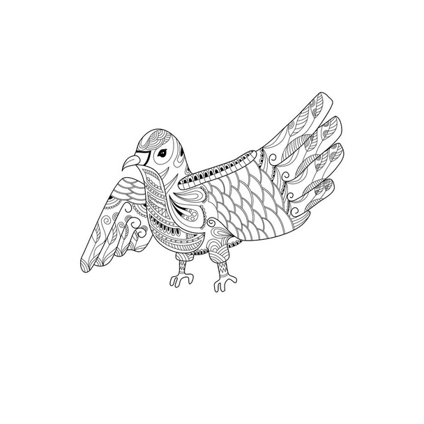Handdrawn zentangle bird for coloring book.vector illustration. - Vector, Image