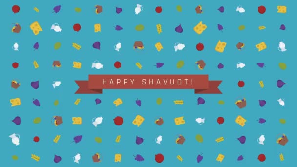Shavuot holiday flat design animation background with traditional symbols and english text - Footage, Video