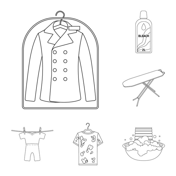 Equipamento de limpeza a seco delinear ícones na coleção de conjuntos para design. Roupa de lavar e passar roupa símbolo vetorial ilustração web
. - Vetor, Imagem