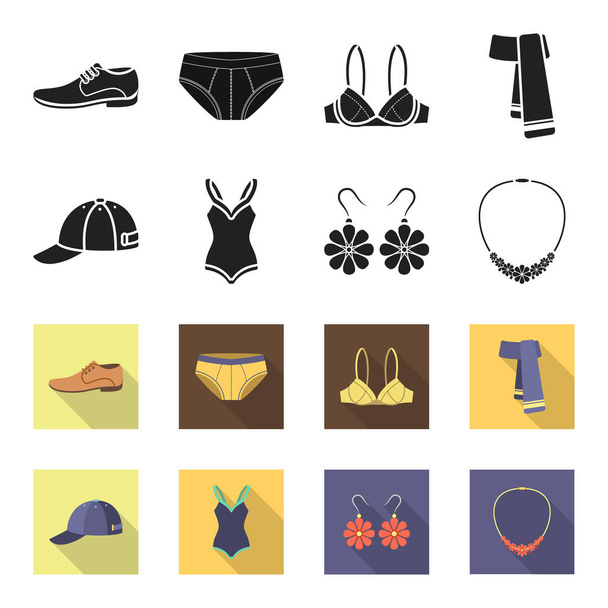 Cap, earrings, necklace, swimsuit. Clothing set collection icons in black,flet style vector symbol stock illustration web. - Vector, afbeelding