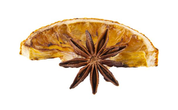 dried oranges and spices isolated on white background - Photo, Image