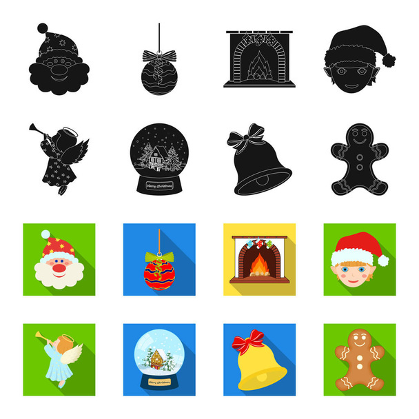 Angel, glazen kom, peperkoek en bell zwart, flet pictogrammen in set collectie voor design. Kerst vectorillustratie symbool voorraad web. - Vector, afbeelding