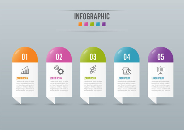 Infographics design vector and marketing icons can be used for workflow layout, diagram, annual report, web design. Business concept with 5 options, steps or processes. - Вектор,изображение