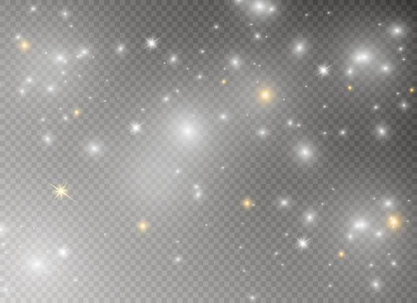 Vonken van witte en gouden sterren glitter speciaal lichteffect. Vector schittert op transparante achtergrond. Christmas abstract - Vector, afbeelding