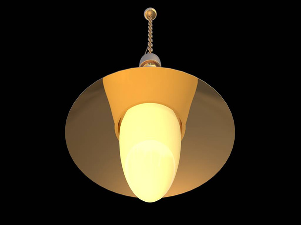 3D-weergave van een tegenhanger van de gouden lamp geïsoleerd op een zwarte backgr - Foto, afbeelding