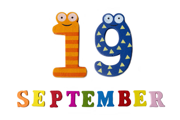 19. September auf weißem Hintergrund, die Buchstaben und Zahlen. - Foto, Bild