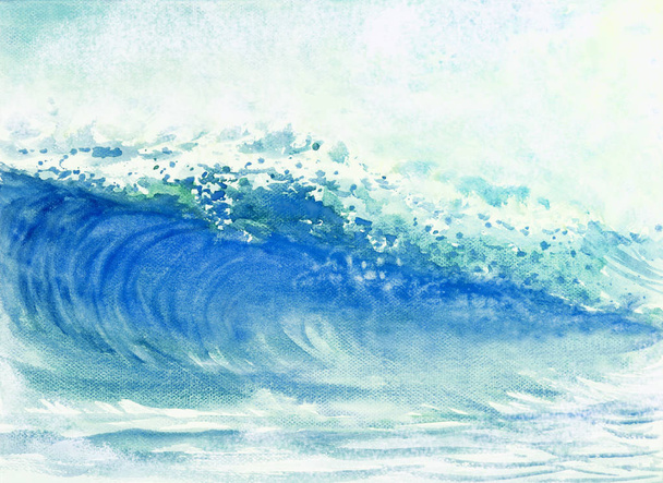 Ζωγραφική με νερομπογιές μεγάλο θαλάσσιο κύμα θύελλας. - Φωτογραφία, εικόνα