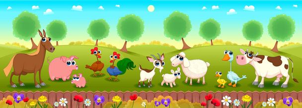 Family farm animals in the nature - Vector, Image