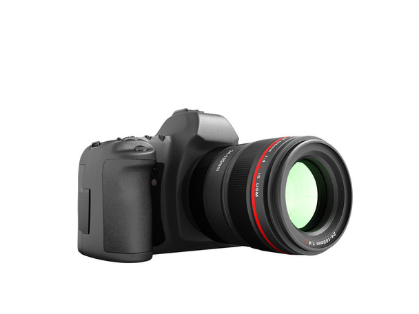 Câmera de zoom semiprofissional com inserções de couro preto 3D rende
 - Foto, Imagem