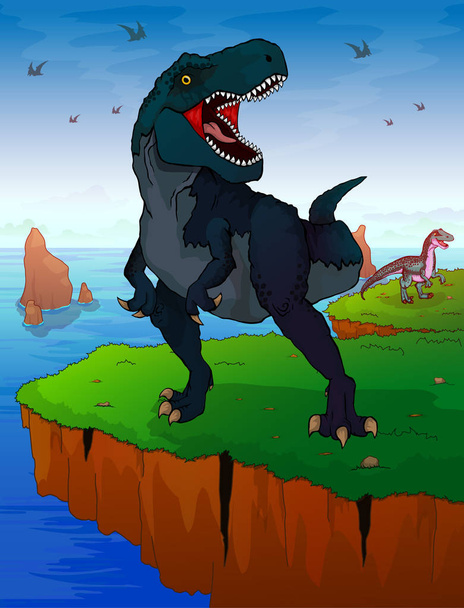 Tyrannosaur on the background of the sea. - Vector, Image