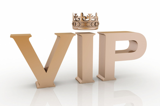 VIP abbreviation with a crown. 3D text isolated - Zdjęcie, obraz