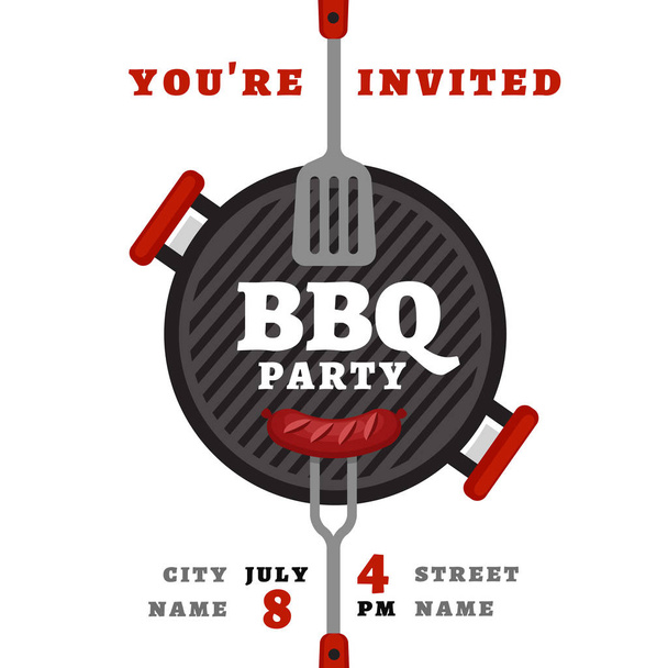 Bbq party background with grill. Barbecue poster. Flat style, vector illustration.  - Vector, Image
