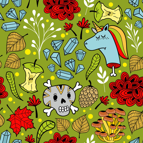 Colorful illustration seamless pattern with sugar skulls. Vector endless background. - Vector, Imagen