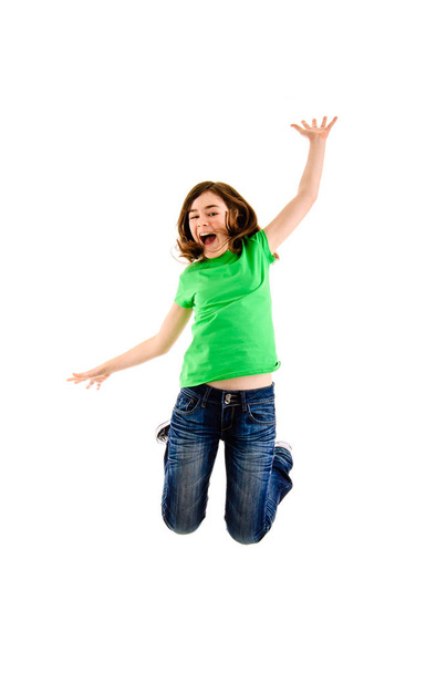 Girl jumping isolated on white background - Foto, imagen