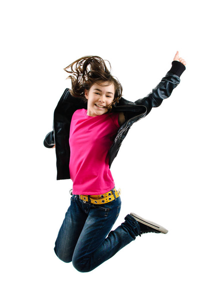 Girl jumping isolated on white background - Foto, afbeelding