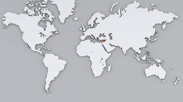 Карта мира, белая географическая карта. Карта Сирии в красном. Картография, географический атлас
 - Фото, изображение