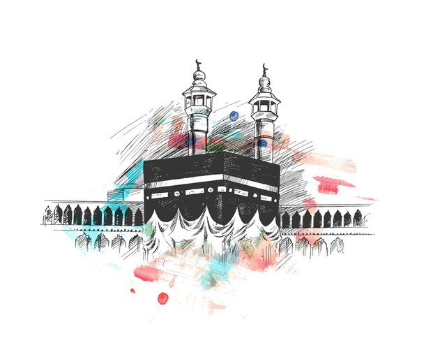 Pyhä Kaaba Mekassa Saudi-Arabia, Käsin piirretty Sketch Vector illus
 - Vektori, kuva