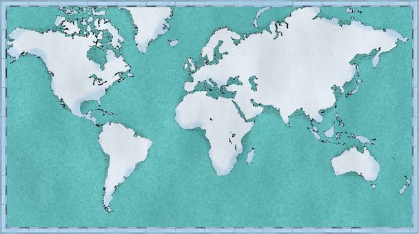 World map, hand drawn, illustrated brushstrokes, geographical map, physical. - Photo, Image