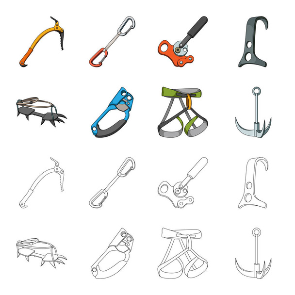 Hook, mountaineer harness, insurance and other equipment.Mountaineering set collection icons in cartoon,outline style vector symbol stock illustration web. - Vektor, kép