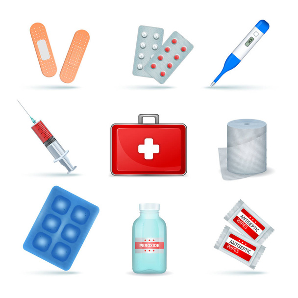 First Aid Kit Realistic Set  - Vettoriali, immagini