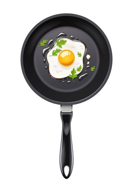 Pan with fried egg. Cooking food. - Vettoriali, immagini