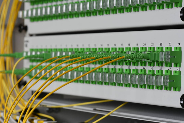 Panel con cables ópticos está en la sala de servidores
 - Foto, Imagen