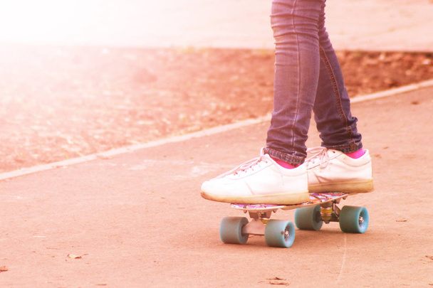 Close up of a skateboarders, outdoors - Photo, Image
