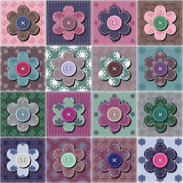 patchwork background quilt with different patterns  - Vektör, Görsel