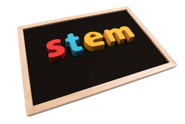 STEM Education. Science Technology Engineering Mathematics. STEM word on school blackboard for background. - 写真・画像