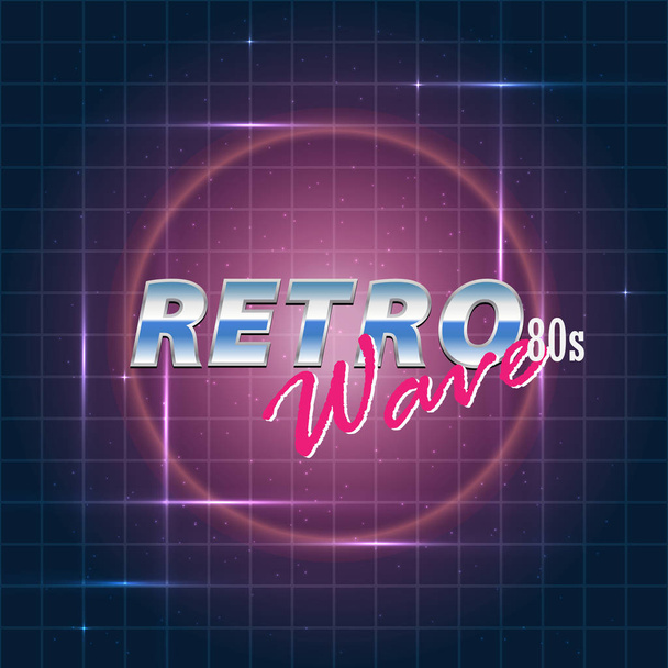 Retro wave 80s style background with shiny mesh - Vektör, Görsel