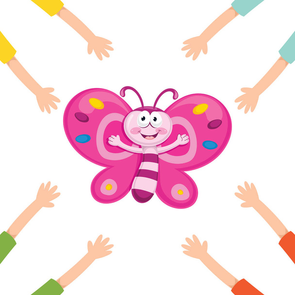 Vector Illustration Of Cartoon Hands With Butterfly - Vector, Image