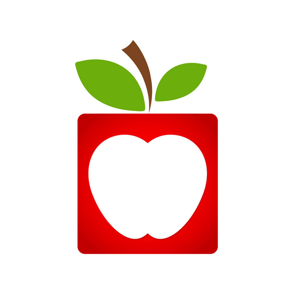 Rudé náměstí apple ovocné ikony s zelený list, obchodní koncept, s - Vektor, obrázek