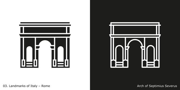Арка Септіміуса Северуса значок. Гліфи та лінії стиль значок Риму в знаменитий Орієнтир будівлі. - Вектор, зображення