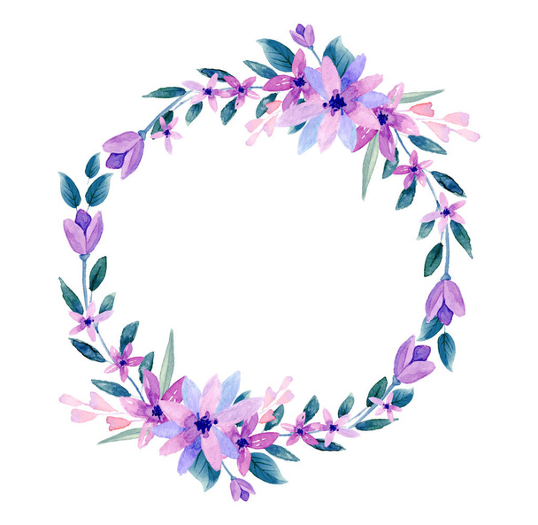wreath of flowers in watercolor - Vector, afbeelding