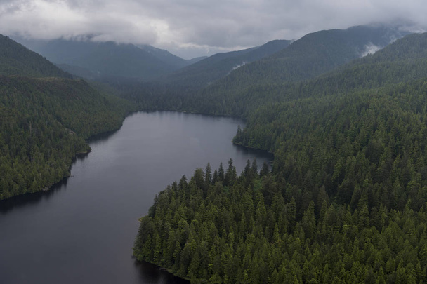 Aerial view of Mercer Lake, Skeena-Queen Charlotte Regional District, Haida Gwaii, Graham Island, British Columbia, Canada - Photo, Image