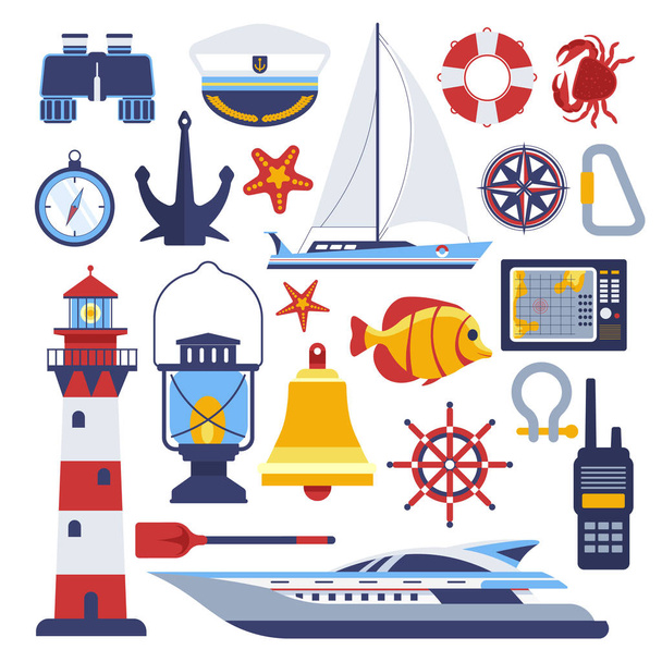Marine and nautical vector flat icons - Vector, Image