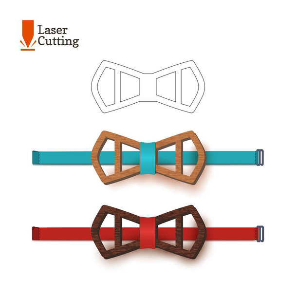 Laser cut bow-tie tempate. Векторный силуэт для резки бабочки на токарном станке из дерева, металла, пластика. Идея дизайна стильного аксессуара
 - Вектор,изображение