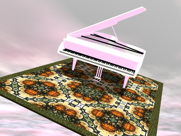 Zongora repül egy szőnyeg - 3d render - Fotó, kép