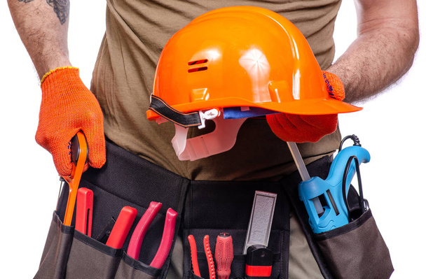 Construction belt on a man tool belt builder - Foto, Bild