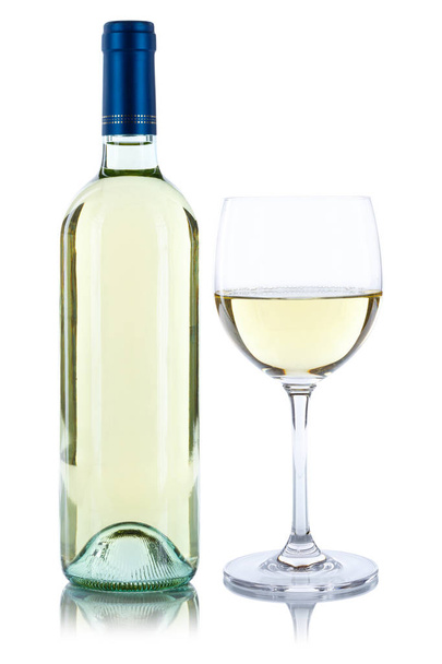 White wine bottle glass alcohol isolated on white - Fotó, kép